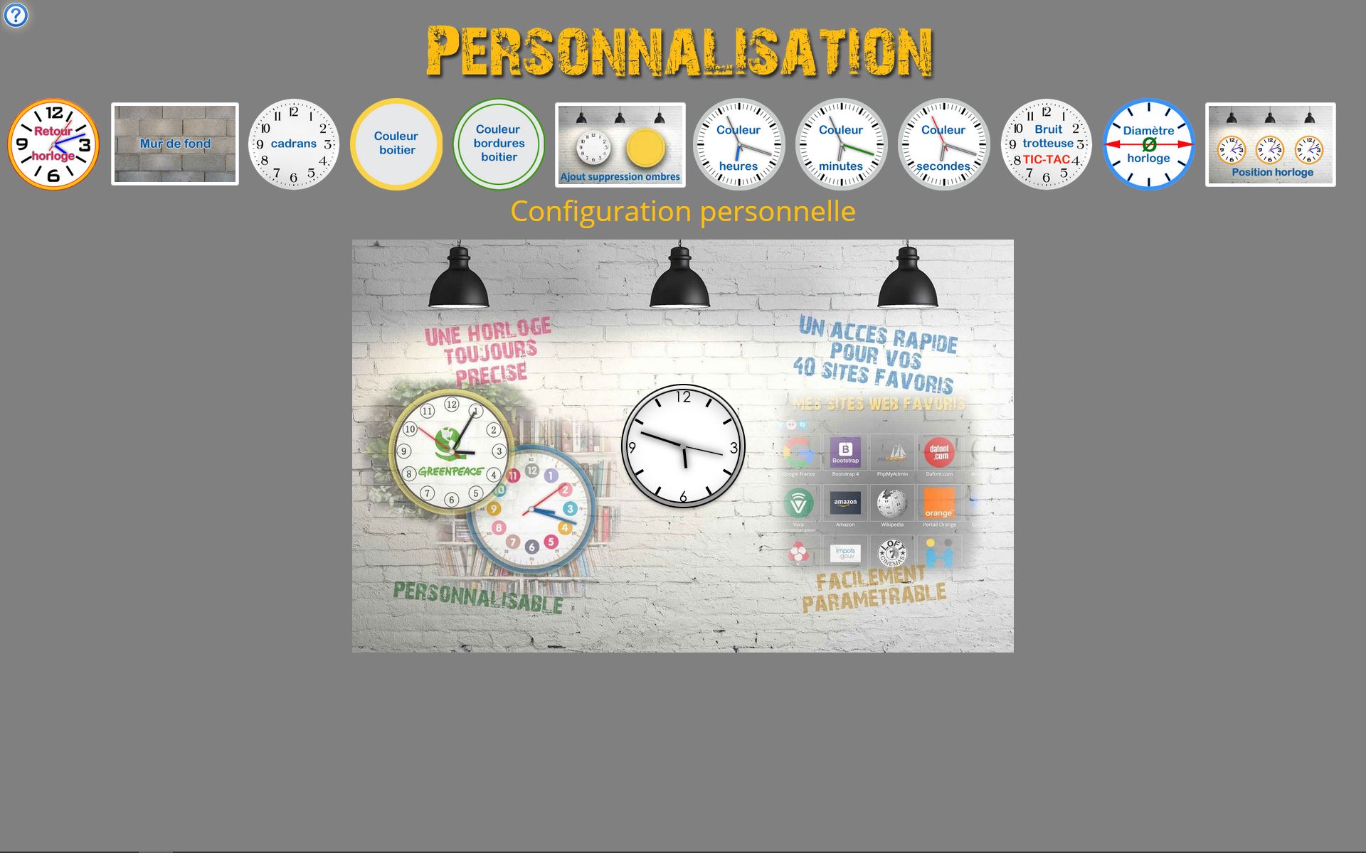 Ecran presonnalisation horloge